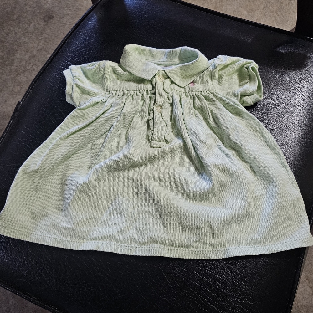 Ralph Lauren Girls Ruffle Trim Cotton Dress Green Pink Pony 6M Quality